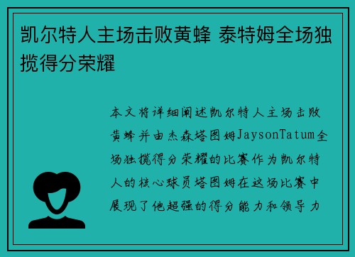凯尔特人主场击败黄蜂 泰特姆全场独揽得分荣耀